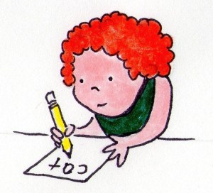 Young child writing C-A-T.