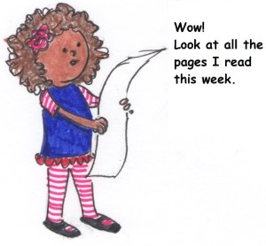 Girl looking at a chart of the number of pages she's read in the week.