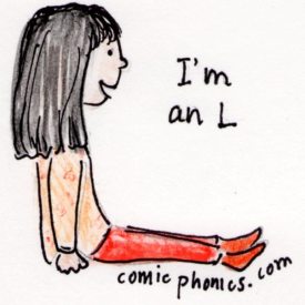 Child sitting with legs outstretched, forming the letter L