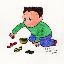 Young boy sorting buttons.