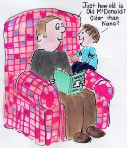 father reading Old McDonald to child