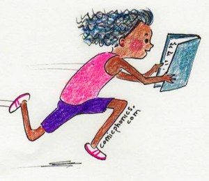 dhild running with book in hands