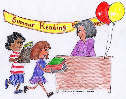 students taking out piles of books at the library