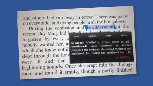 Kindle pronunciation and definition pop-up